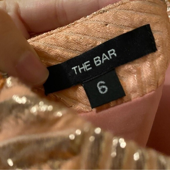 The Bar Logan Metallic Mini Dress Peach Coral Orange Gold Sleeveless Cocktail 6 - Picture 7 of 8